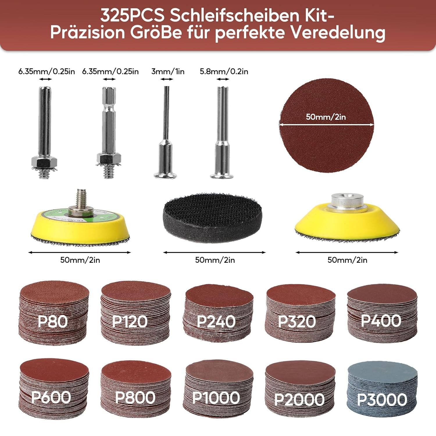 312X Sanding Discs, 50mm Hook Grit 80/120/240/320/400/600/800/1000/2000/3000*