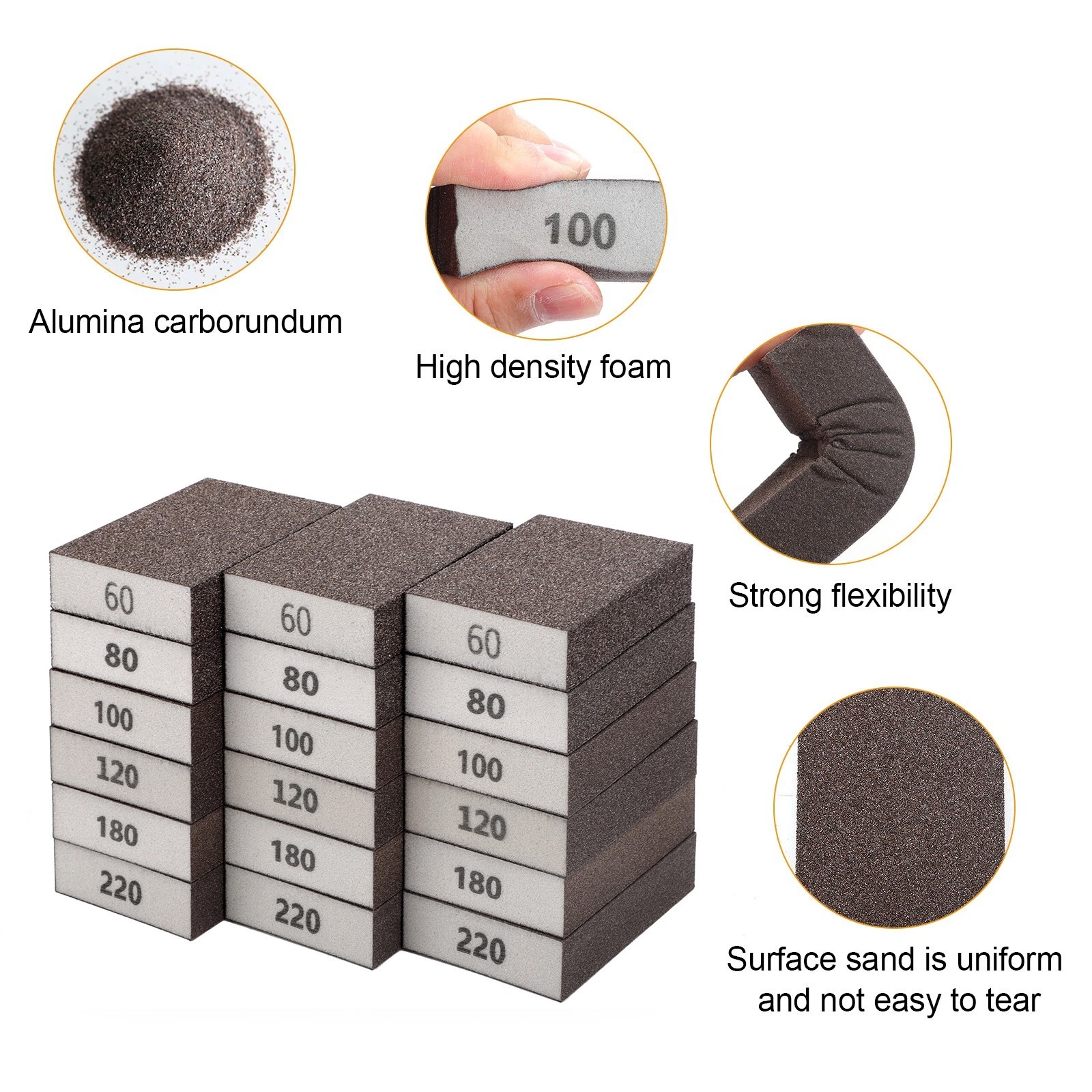 18pcs Drywall Sanding Sponge Set Wet Dry Foam Sand Paper Blocks Pads 60-220 Grit