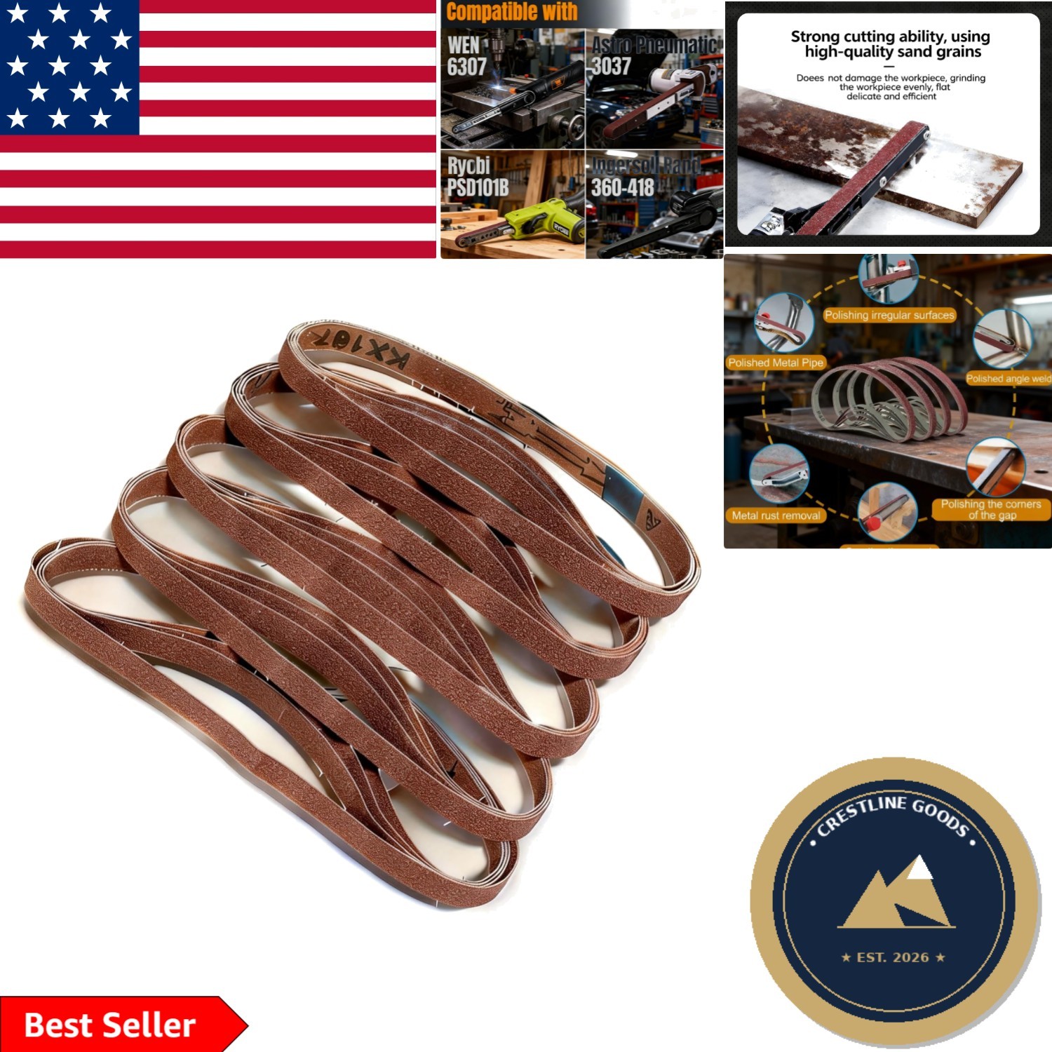 Durable 1/2″x18″ Sanding Belt Set – 20 Aluminum Oxide Pieces for Fine Finishing