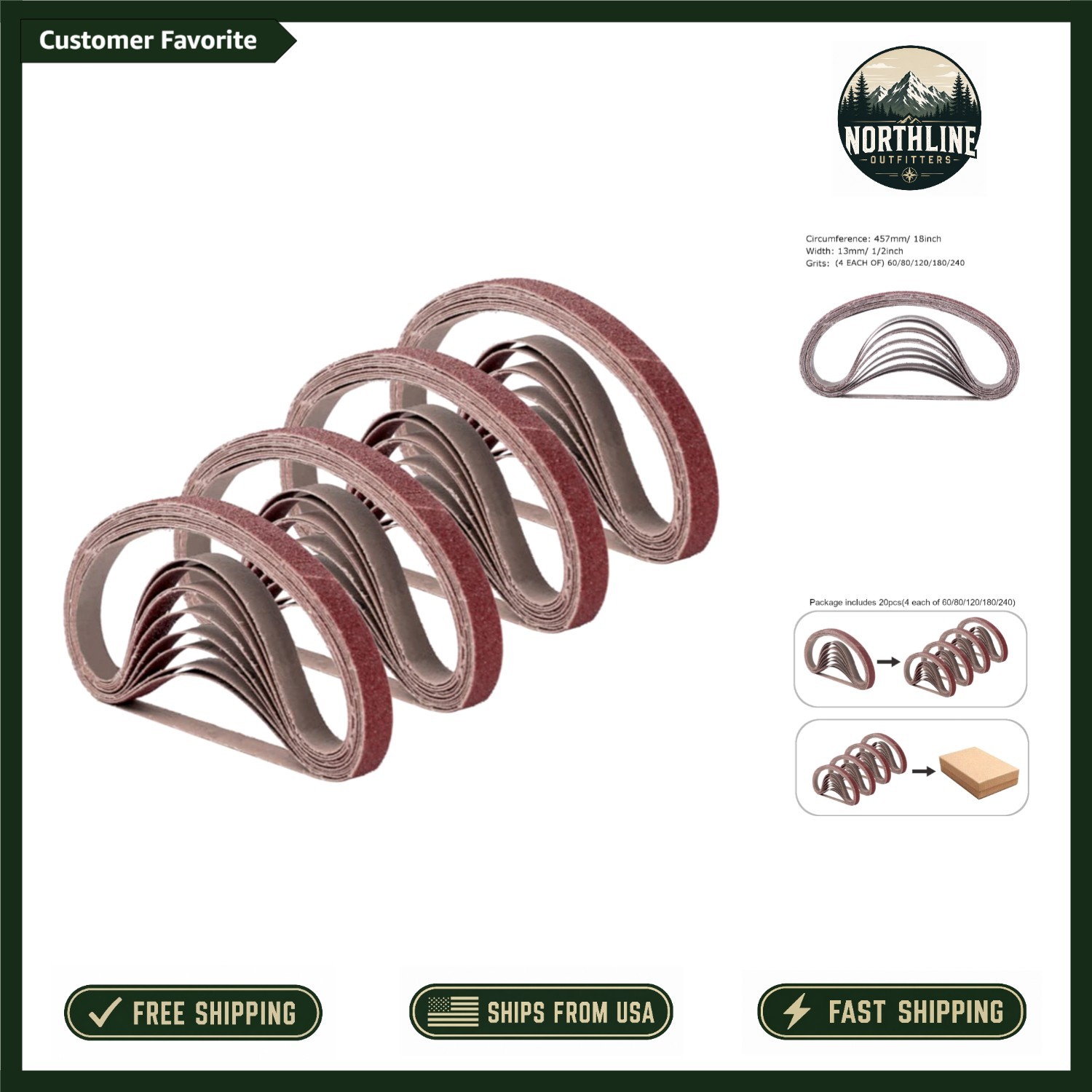 High-Quality 20 Count Sanding Belts – 60 to 240 Grits for DIY & Professional Use