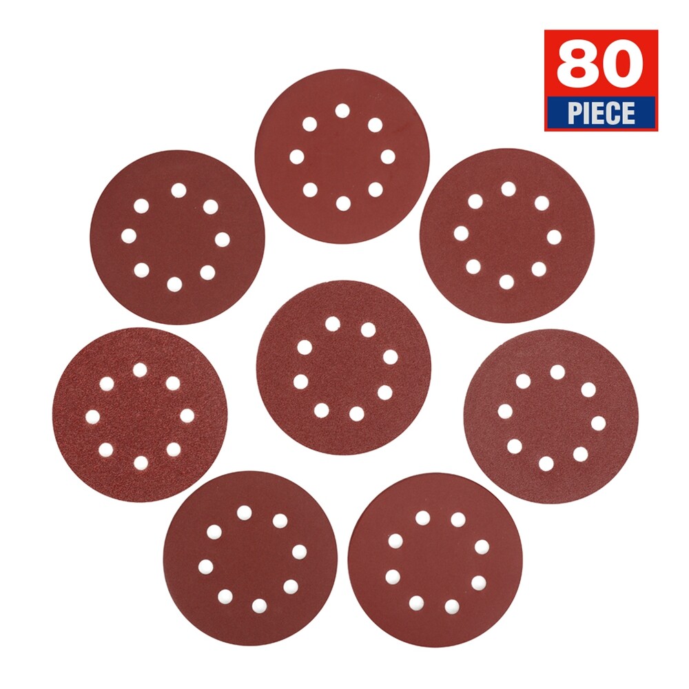 WORKPRO 80PC Sanding Disc 5-INCH 8-Hole Hook and Loop Disc 60-400Grits Sandpaper