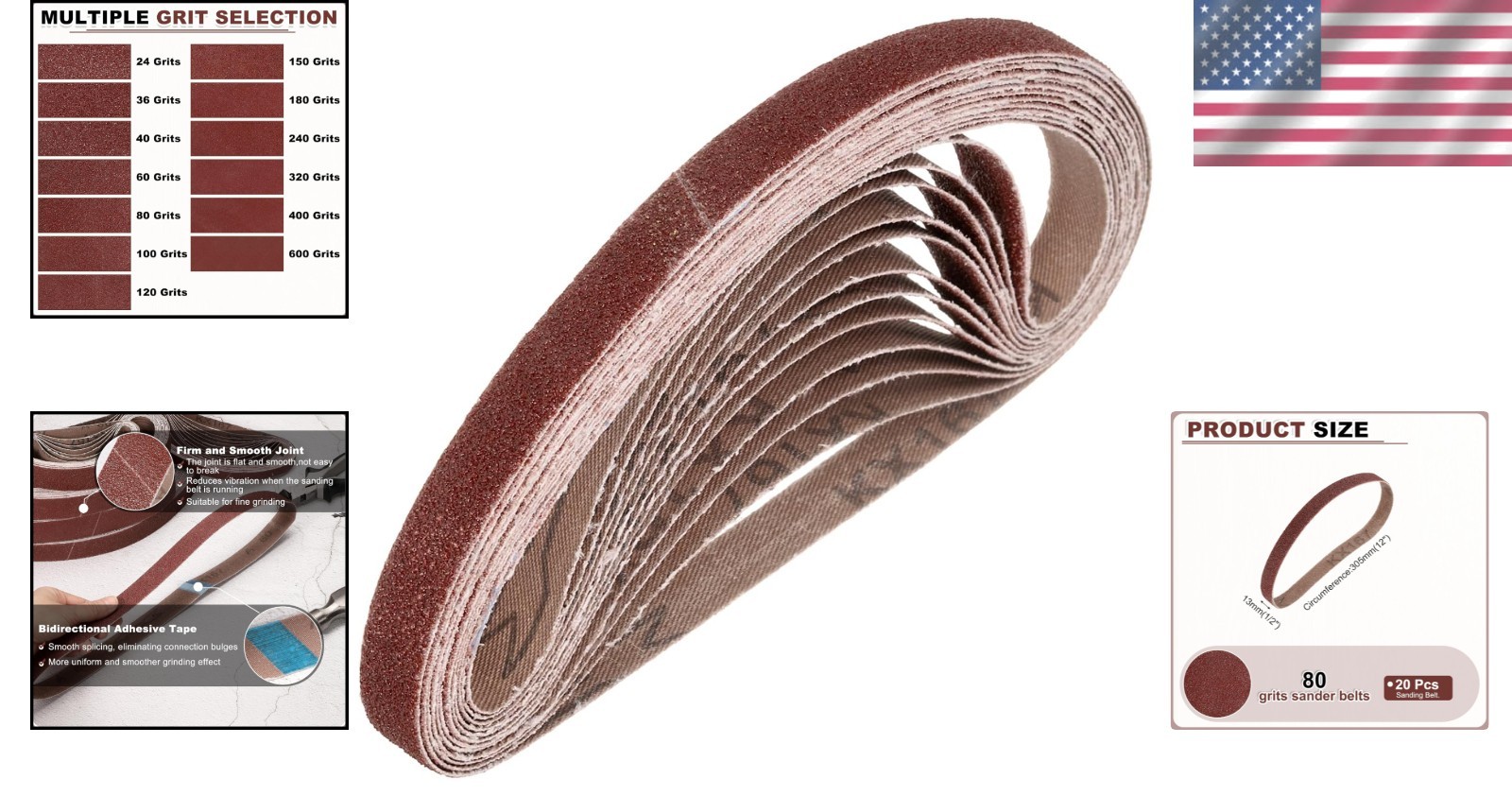 HARFINGTON 1/2 x 12 Inch Sanding Belts, 20 Pcs 80 Grits 1/2×12 inch(80 grit)