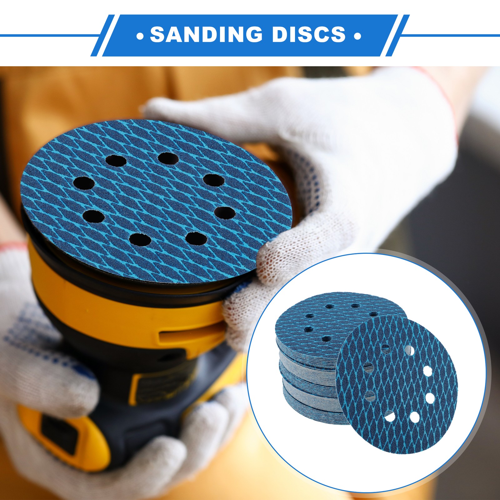 50 Pcs Car Sanding Discs 5 Inch 8 Hole 60 Grit Hook and Loop Sandpaper Blue