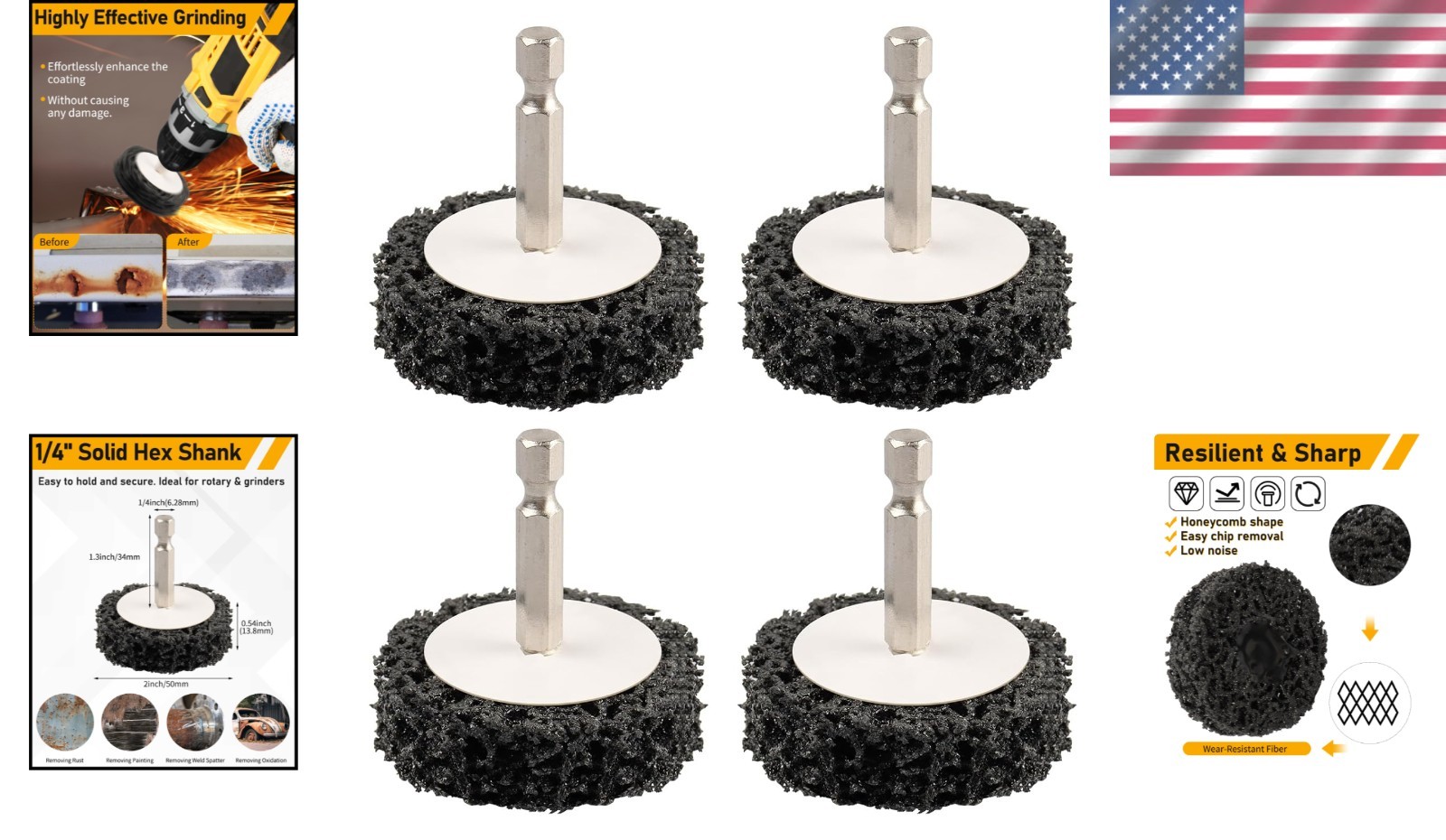 2″ 4-Pack Quick Change Paint Stripper Discs with 1/4″ Hex Shank – Rust Removal