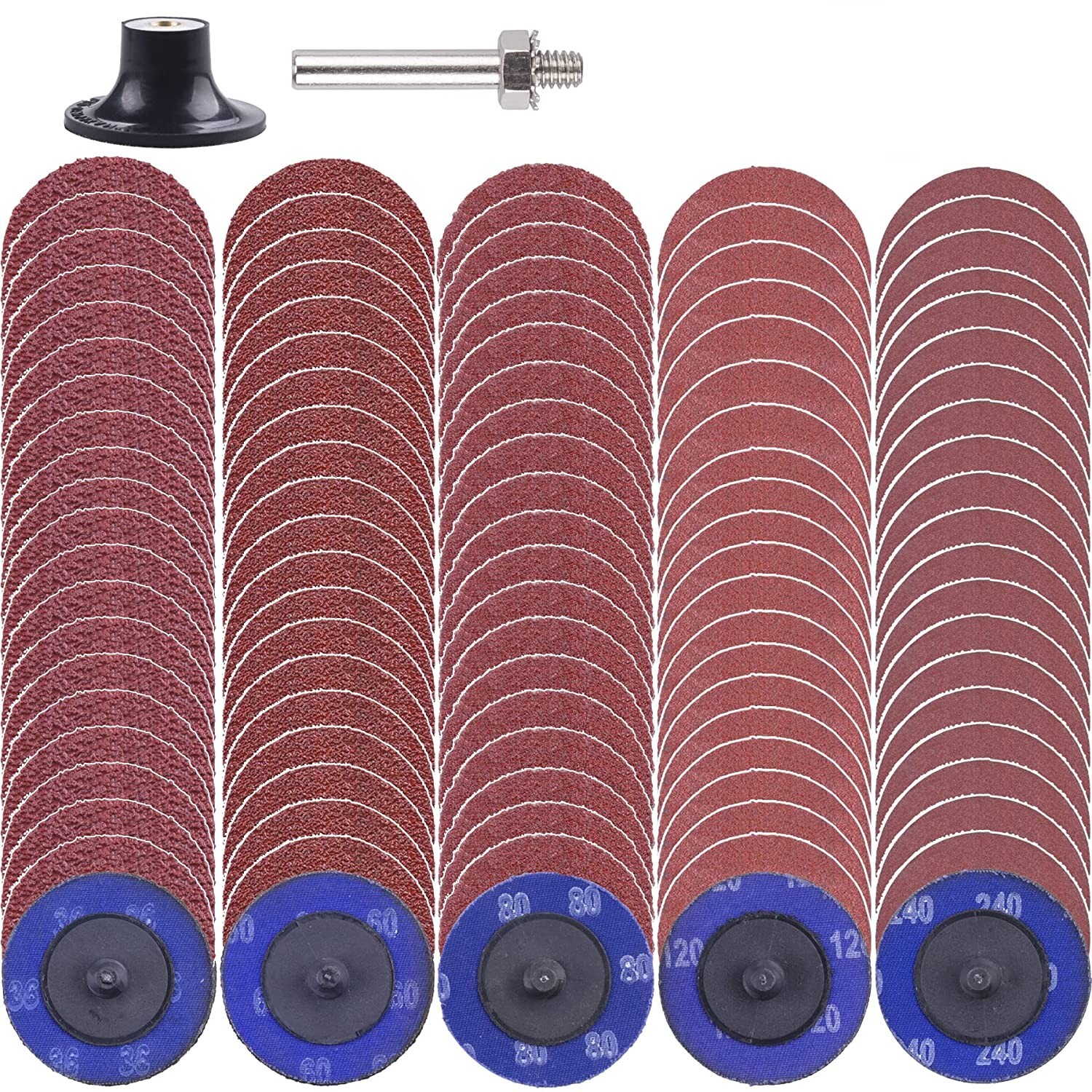 51PCS 2 inch Roll Lock Twist Sanding Discs 36 60 80 120 240 Grit W/ 1/4″ Holder