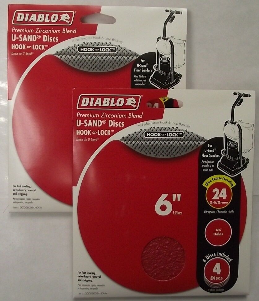 Diablo DCD060024H04W 2-4 Pack’s U-Sand Hook & Lock 6″ 24 Grit Sanding Discs