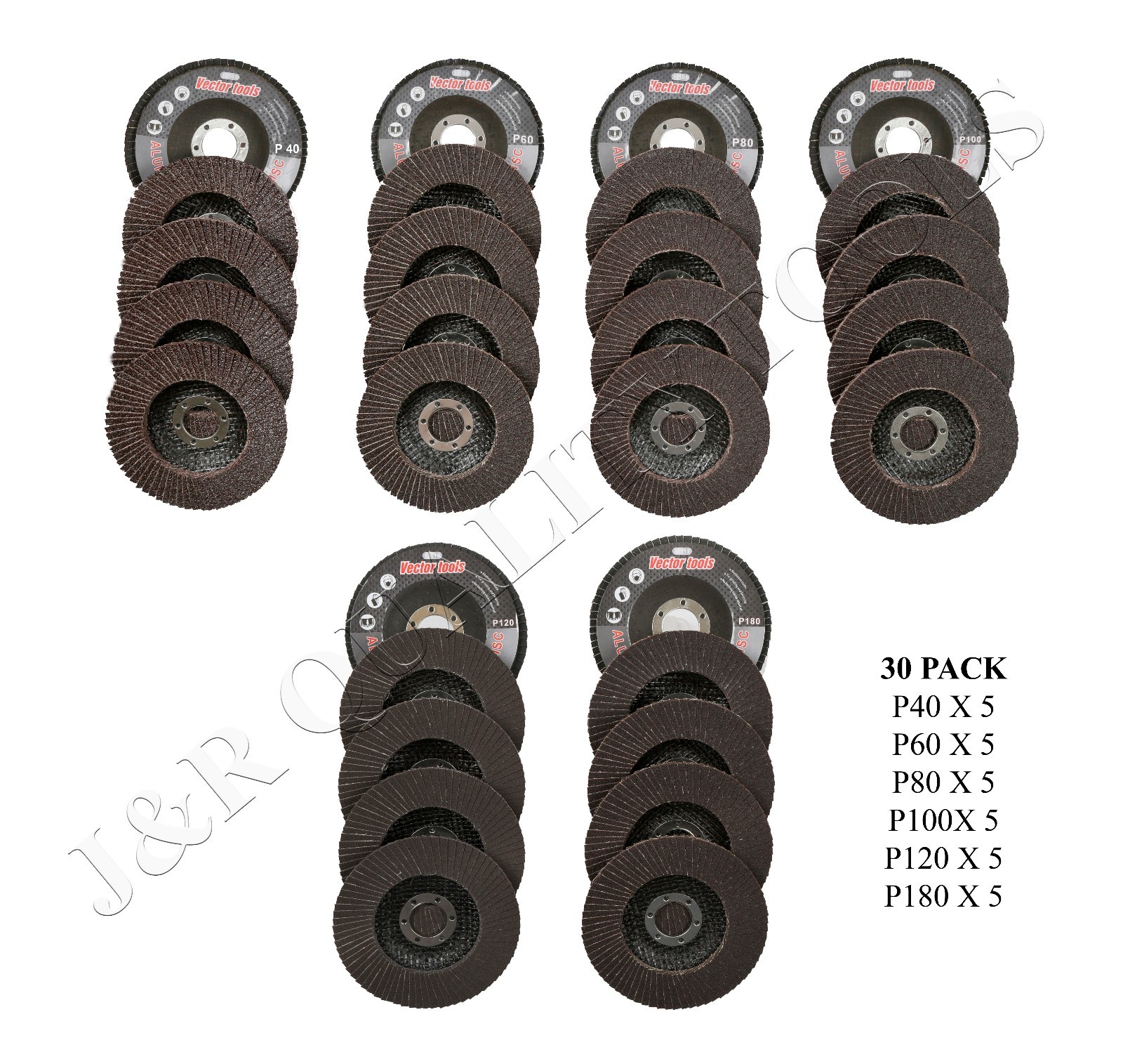 30pc MIXED 4.5 4-1/2″ FLAP DISCS ANGLE GRINDER WHEELS 40 60 80 100 120 180 GRIT