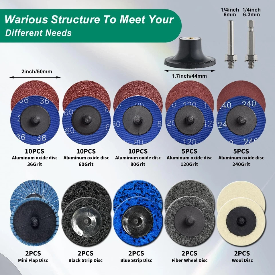 51Pack 2 Inch Die Grinder Accessories Sanding Discs Kit with 1/4″ Shank Roll Loc