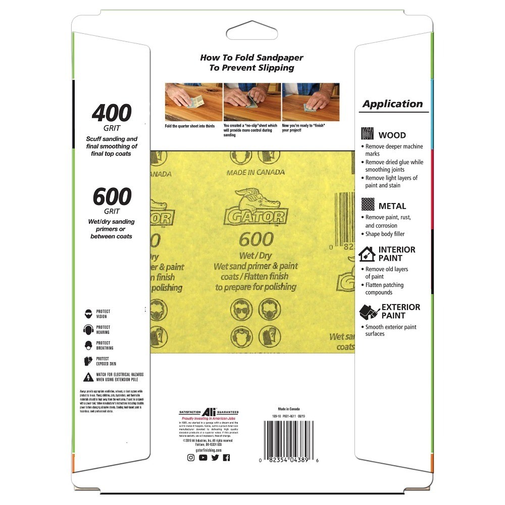4-Piece 400/600 Grit Premium Waterproof Sandpaper Combo Pack 9 x 11 Inch Wet Dry
