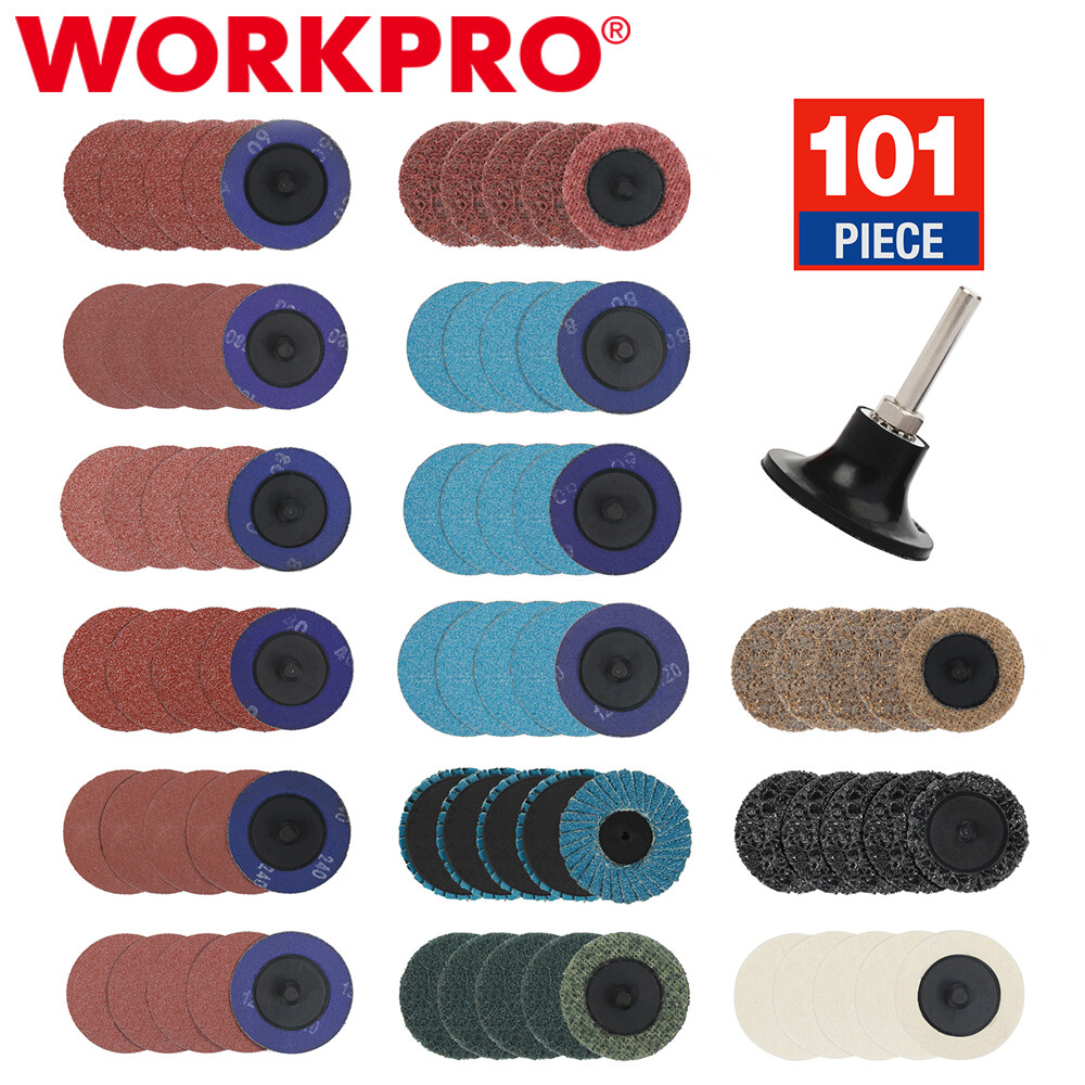 WORKPRO 101PC Sanding Discs Set 2″ Disc w/1/4″ Holder Surface Conditioning Discs