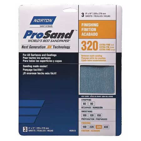 Norton Abrasives 07660768166 Sandpaper Sheet, Very Fine, 320 Grit, Pk20
