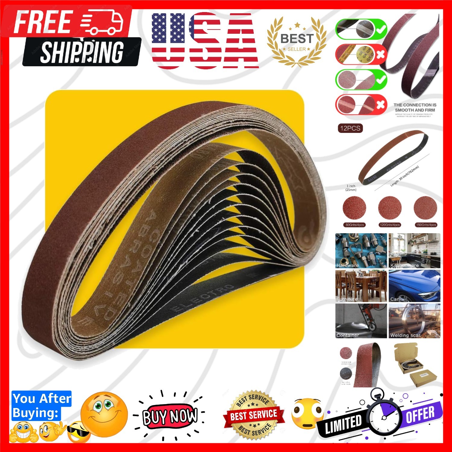 1×30 1 x 30 inch Sanding Belt Pack 1-Inch x 30-Inch,12 Pcs4 Each of 80 120 15…