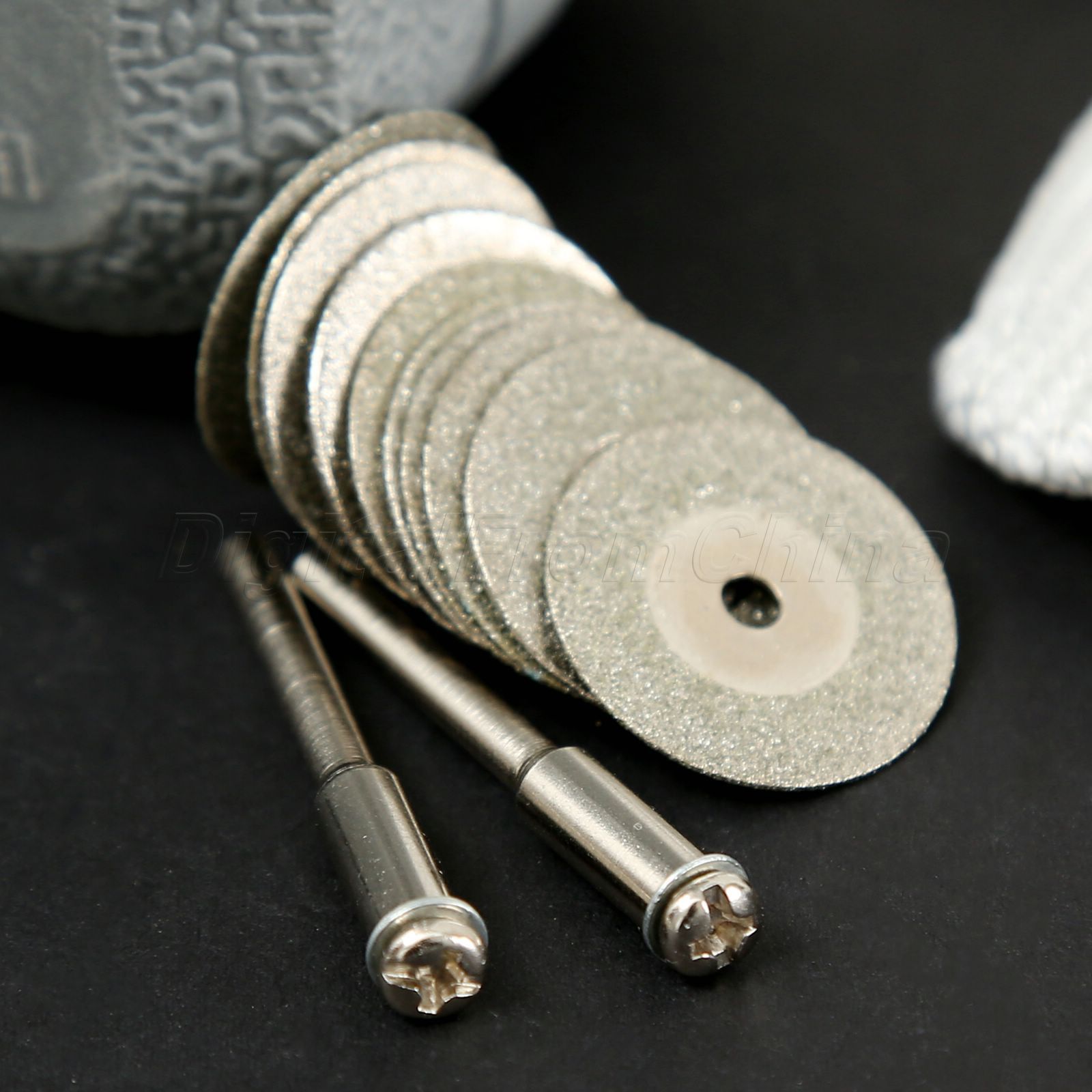 10Pc Diamond Cutting Off 20mm Wheel Discs Rotary Tool W/2 Mandrel Set for Power