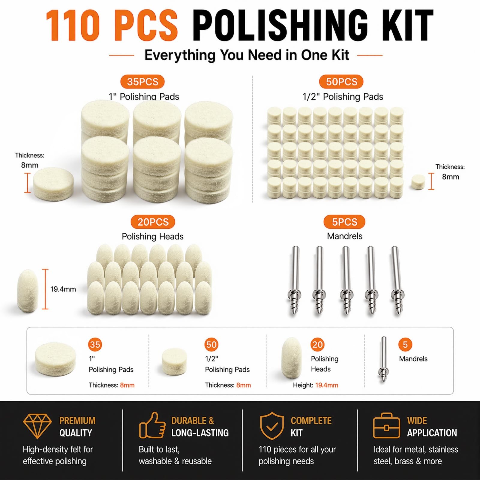XUPYNAR 110PCS Polishing Kit for Dremel, Rotary Tools – Felt 1 inch