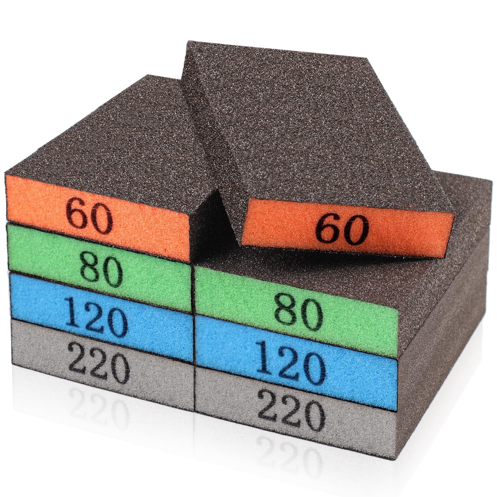 Sanding Sponge Blocks 8 Pack | 60/80/120/220 Grit Assortment Variety | Reusable