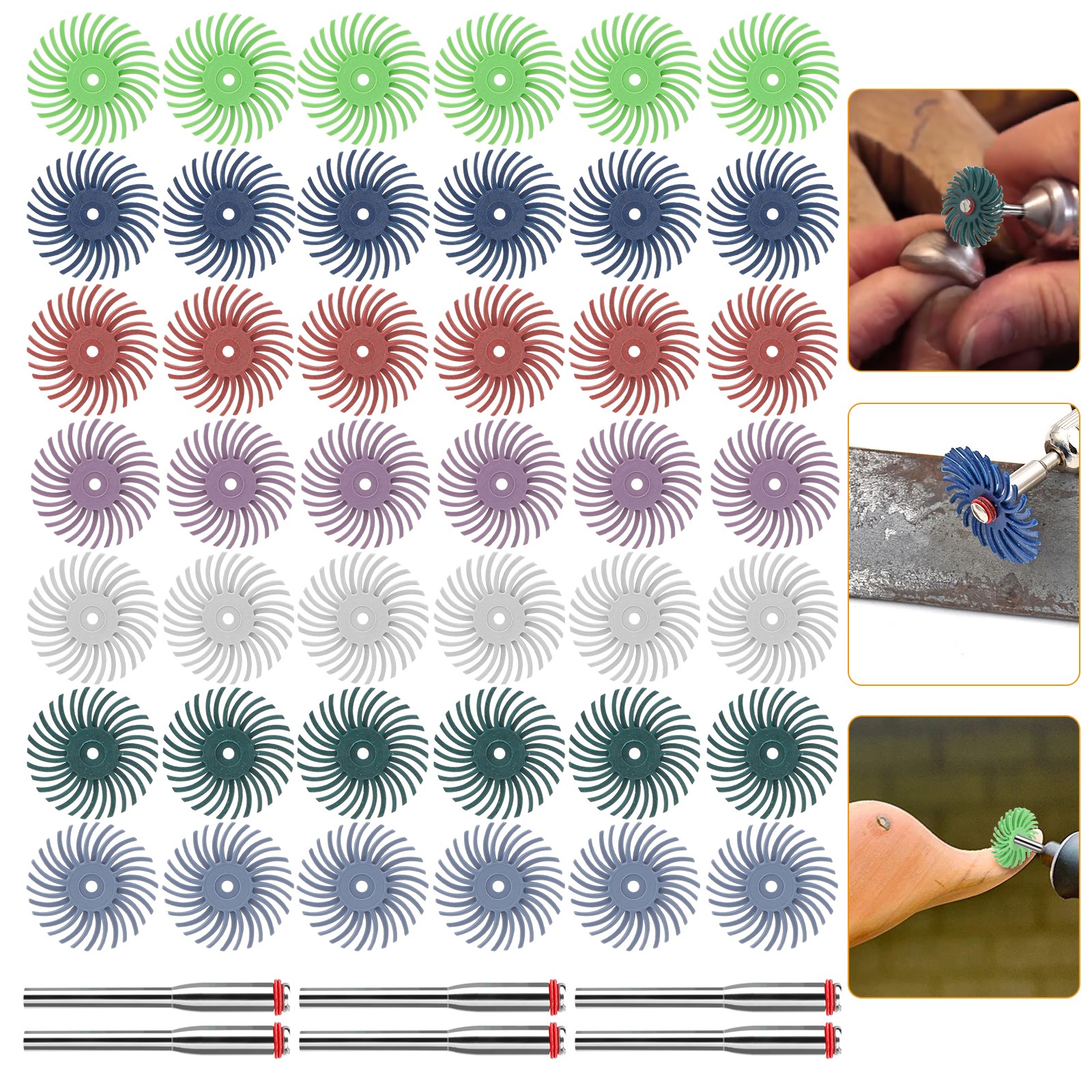 48X 1″Radial Bristle Disc Kit 80-2500# Mixed Grit Polishing Wheels w/ 3mm Shank
