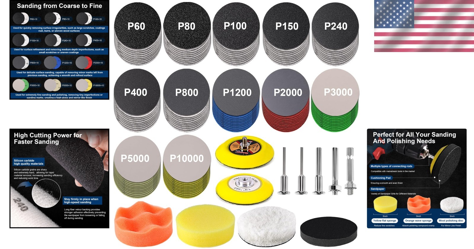 Headlight Restoration 131-Piece Sanding Kit: Ultra-Fine to Coarse Grits Included