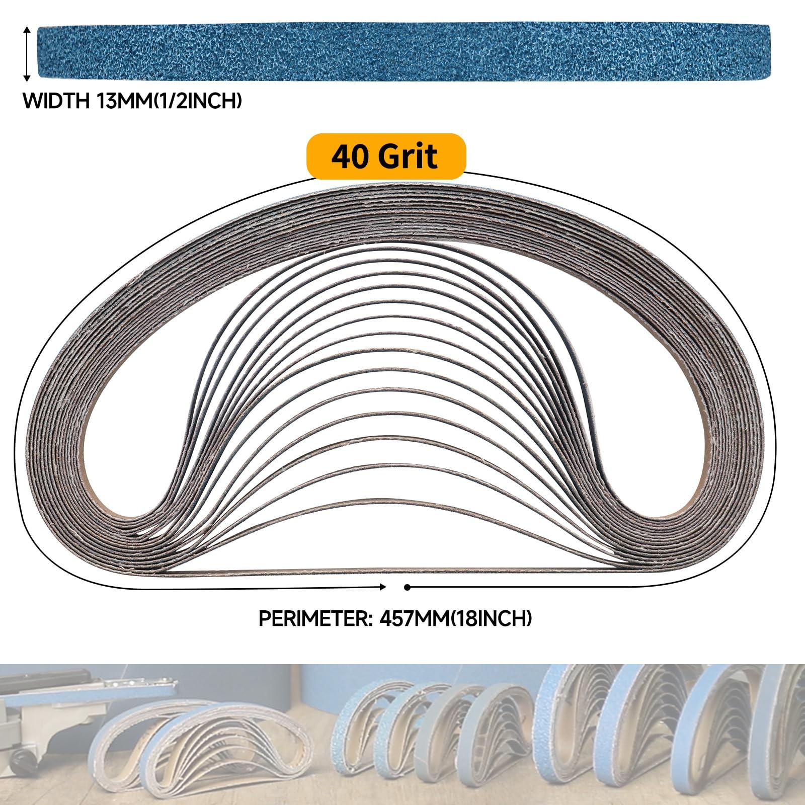 Shineboc 40-Piece 1/2 x 18 Inch 40 Grit Zirconia Sanding Belts, 1/2×18