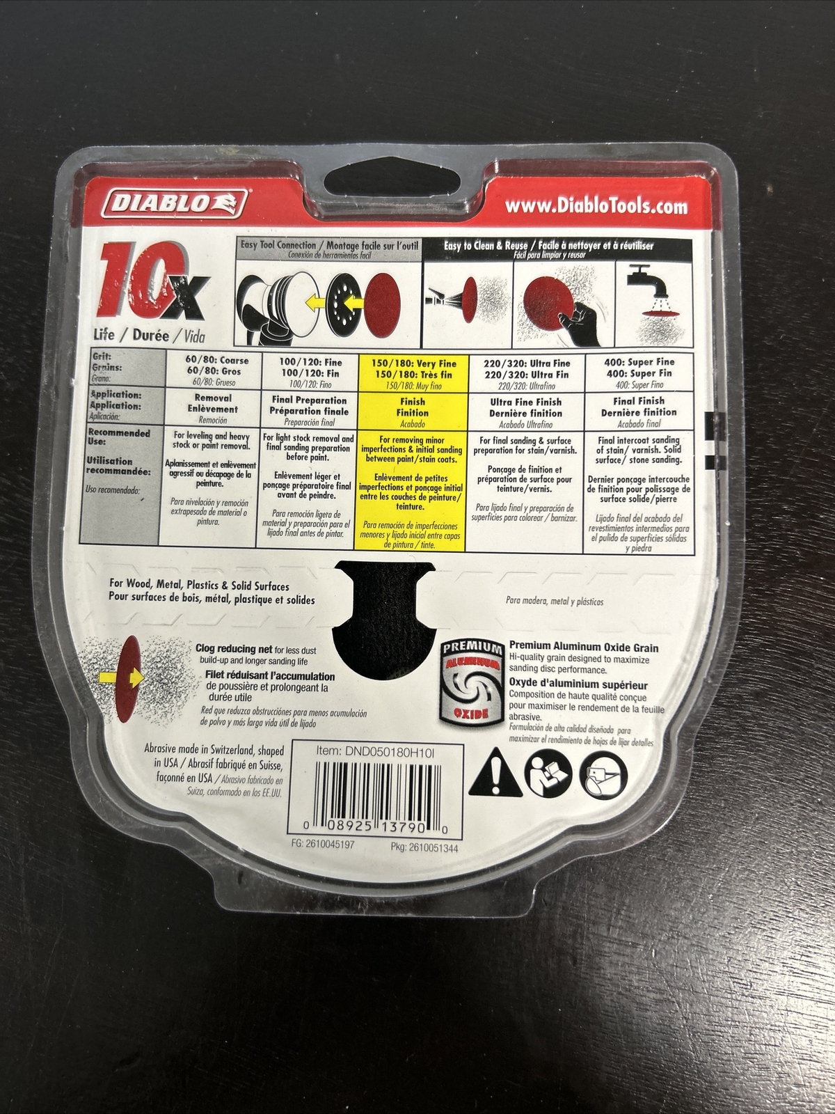 Diablo 5” Ceramic Blend SandNet Sanding Disc 180 Grit Very Fine 10 pack
