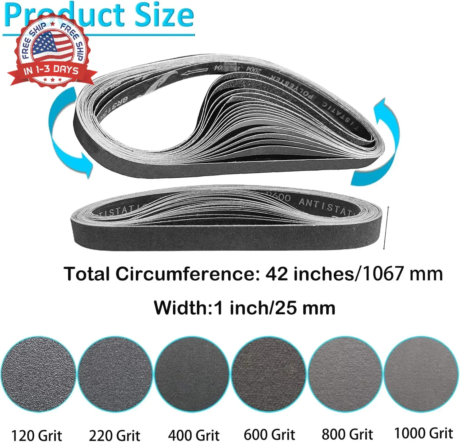 12 Pack 1 x 42 Inch Silicon Carbide Sanding Belts Assortment -120 240 400 600 80