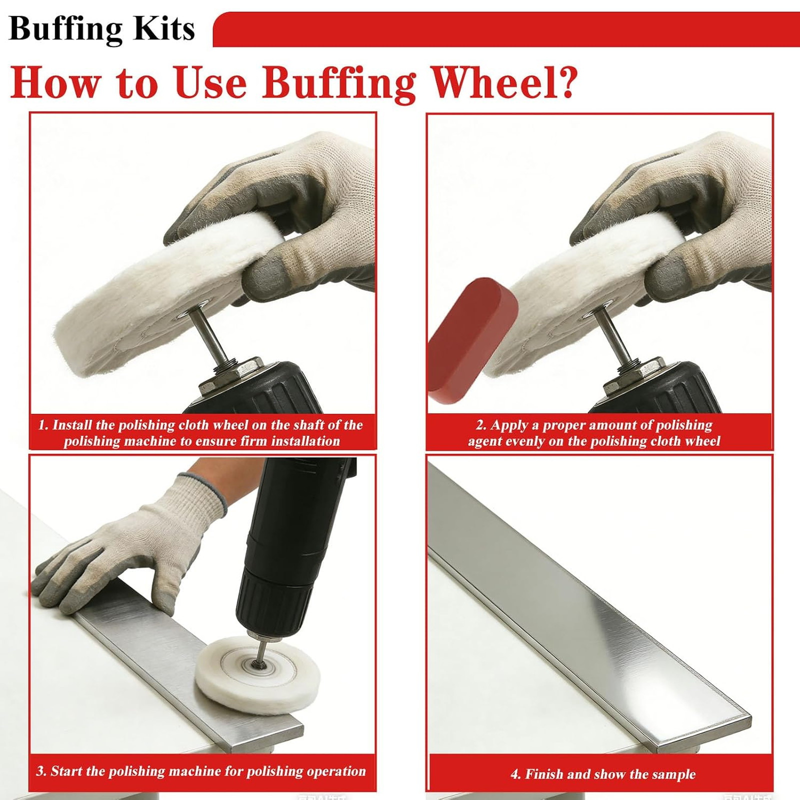 Buffing Wheel Kit, Polishing Pads for Drill, 10 Pieces, Metal Jewelry Glass