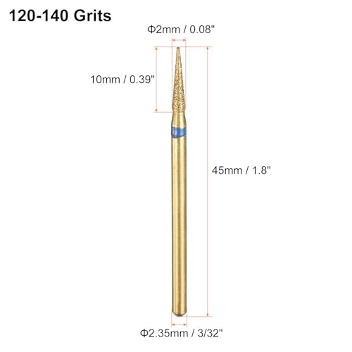 5pcs 120-140 Grits Diamond Grinding Bit 2mm Tapered Head 2.35mm 2x10mm Blue
