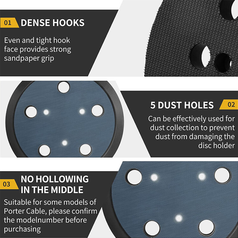 1-2Pcs 5″ 5 Hole Hook&Loop Sander Pads For Porter Cable 13904 13909 333 334 332
