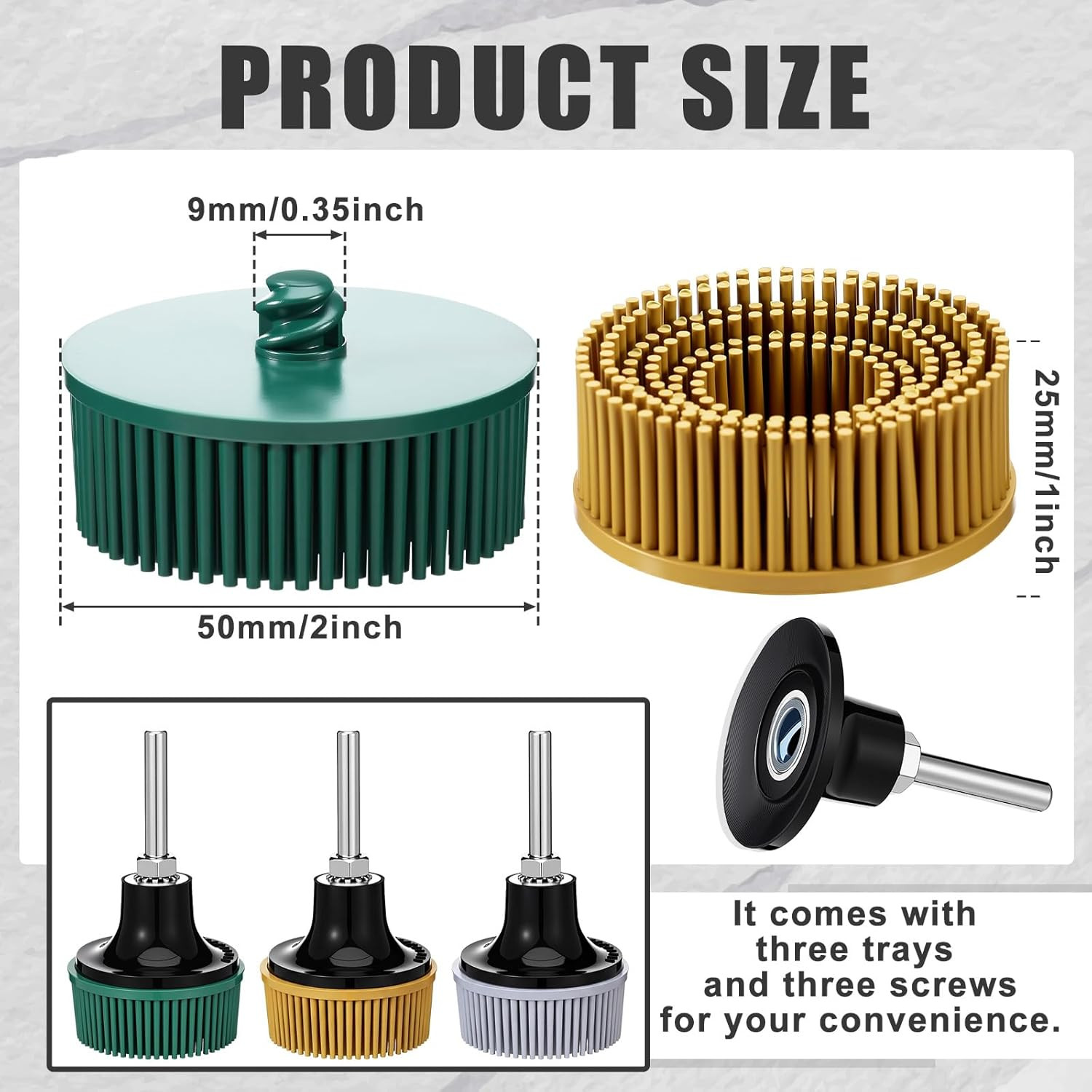 3 Sets 2 Inch Bristle Discs with R Type Disc Holders, Grit 50/80/120 for Grindin