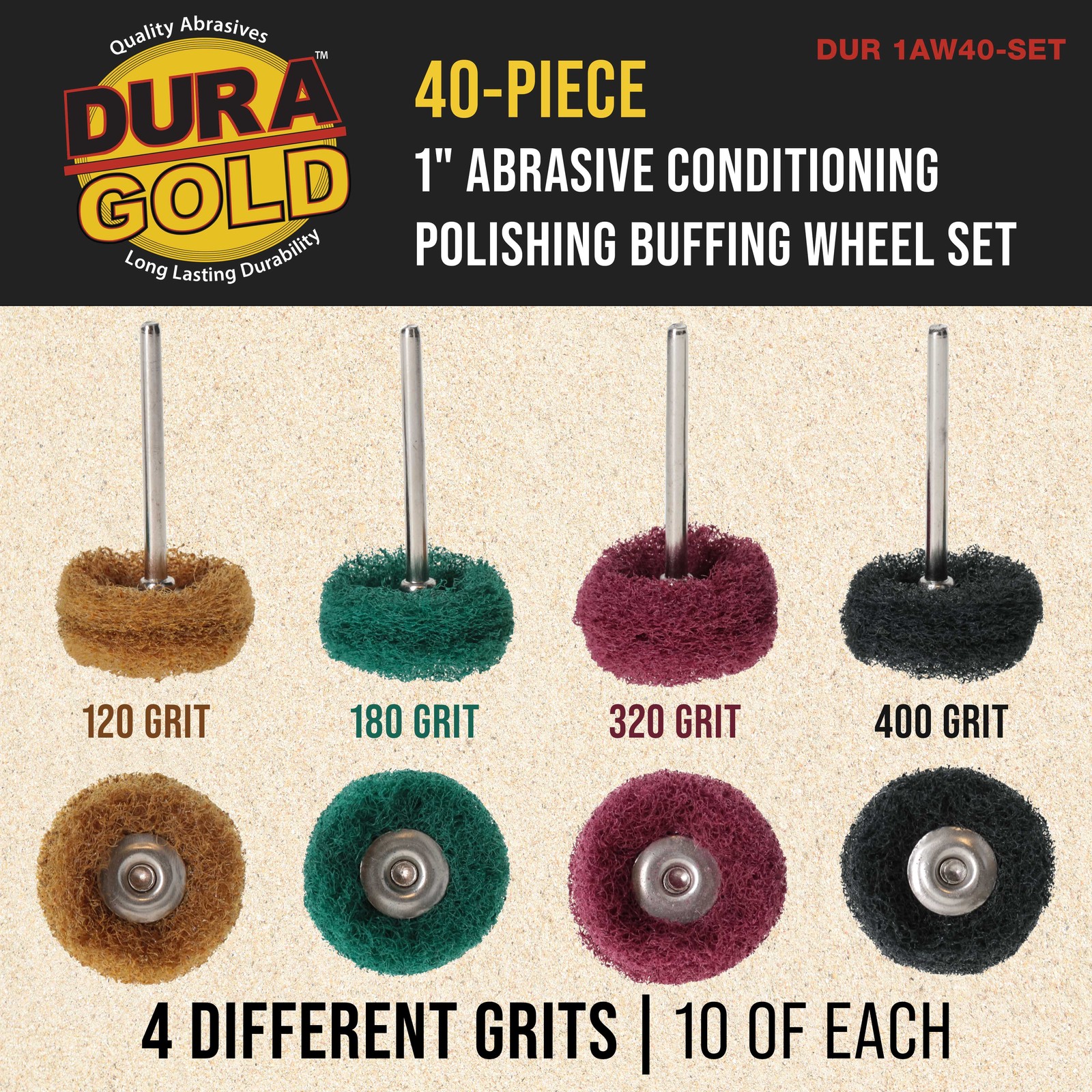 40pc 1″ Abrasive Conditioning Polishing Buffing Wheel Set, 5 Sanding Grits 10 Ea