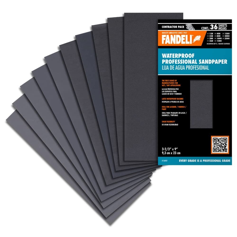 Silicon Carbide Sandpaper Sheets 36 pcs, Grits 120-2500, Water Resistant