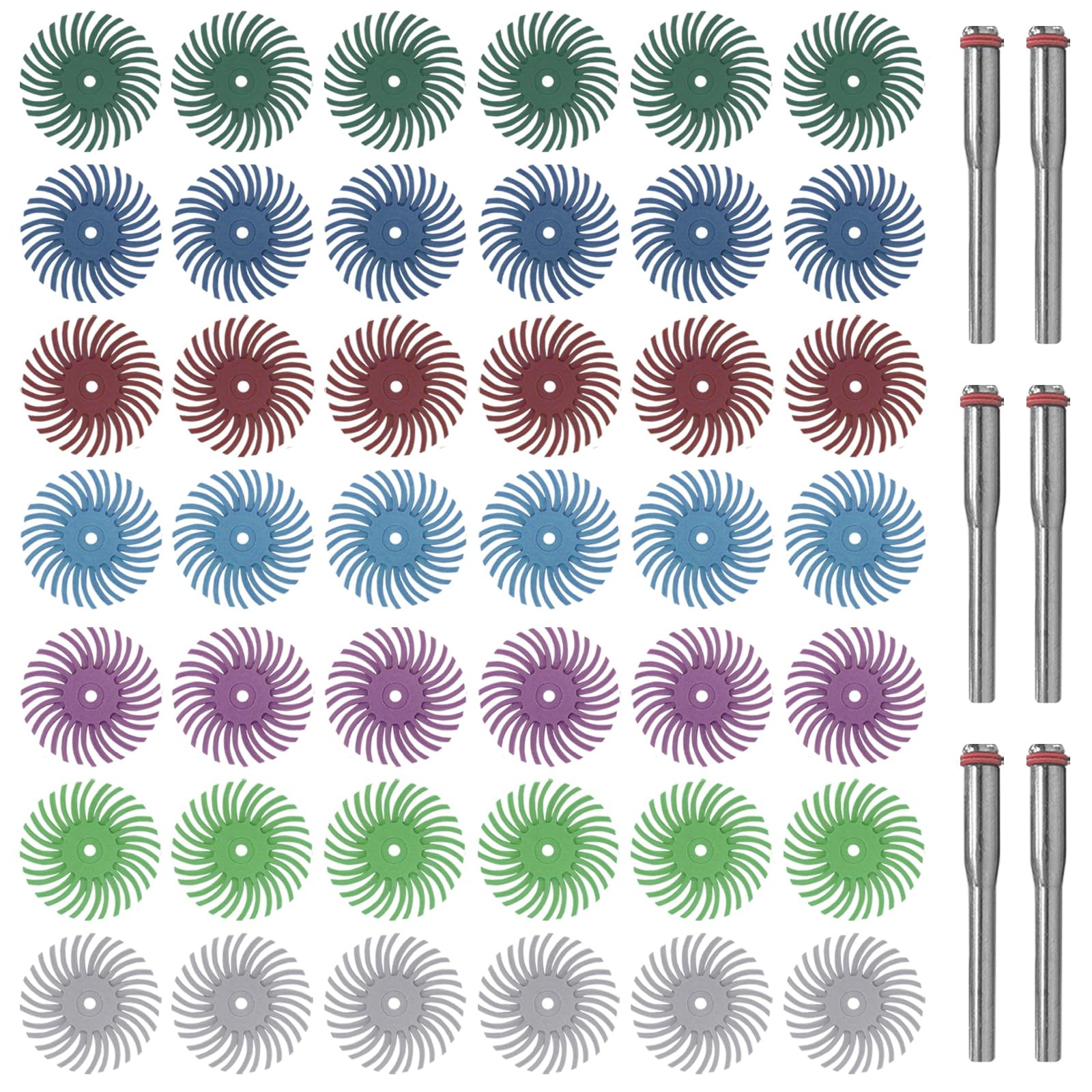 42 Pcs 1 Inch Radial Bristle Discs Kit with 3mm Shank, 80 to 2500 Grit