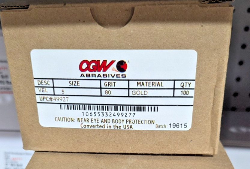 CGW 49927 5″ dia. 80 Grit Hook & Loop Discs 100/ box Alum Oxide