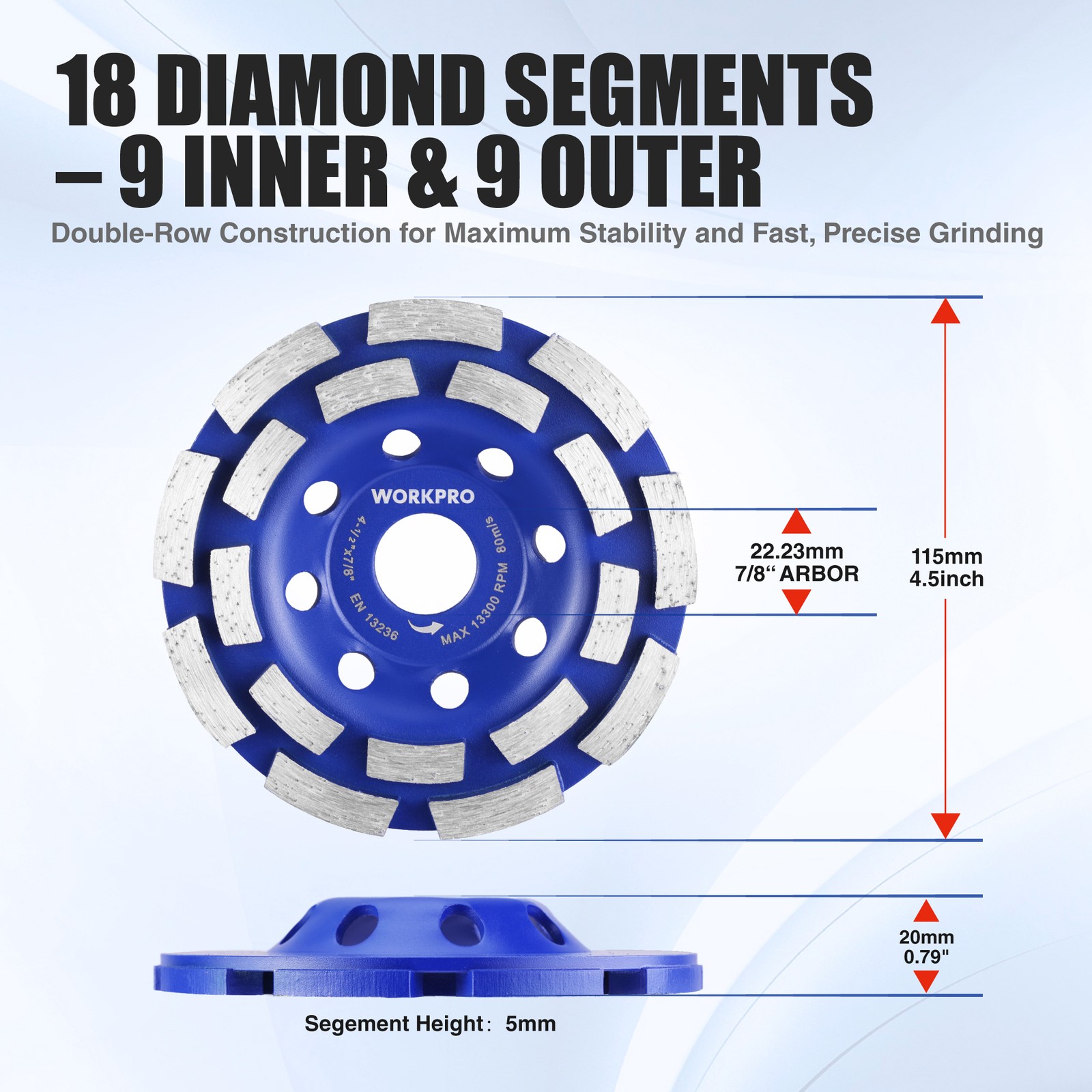 WORKPRO 4.5 Inch Diamond Cup Wheel Concrete Grinding Disc Turbo Grinding Wheel