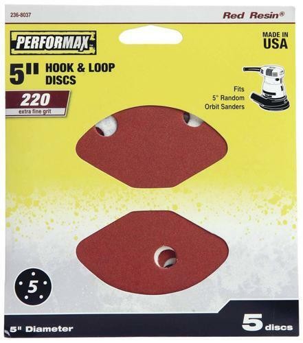 5″ 220-Grit Extra Fine 5-Hole Hook & Loop Sanding Disc Orbital Sandpaper 5 Pack