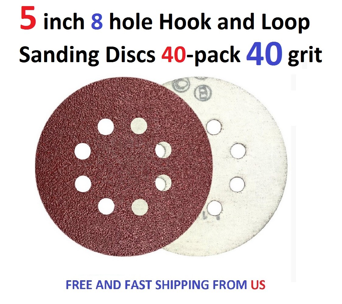 40pcs 40 grit 5 inch 8 hole Hook and Loop Sanding Discs