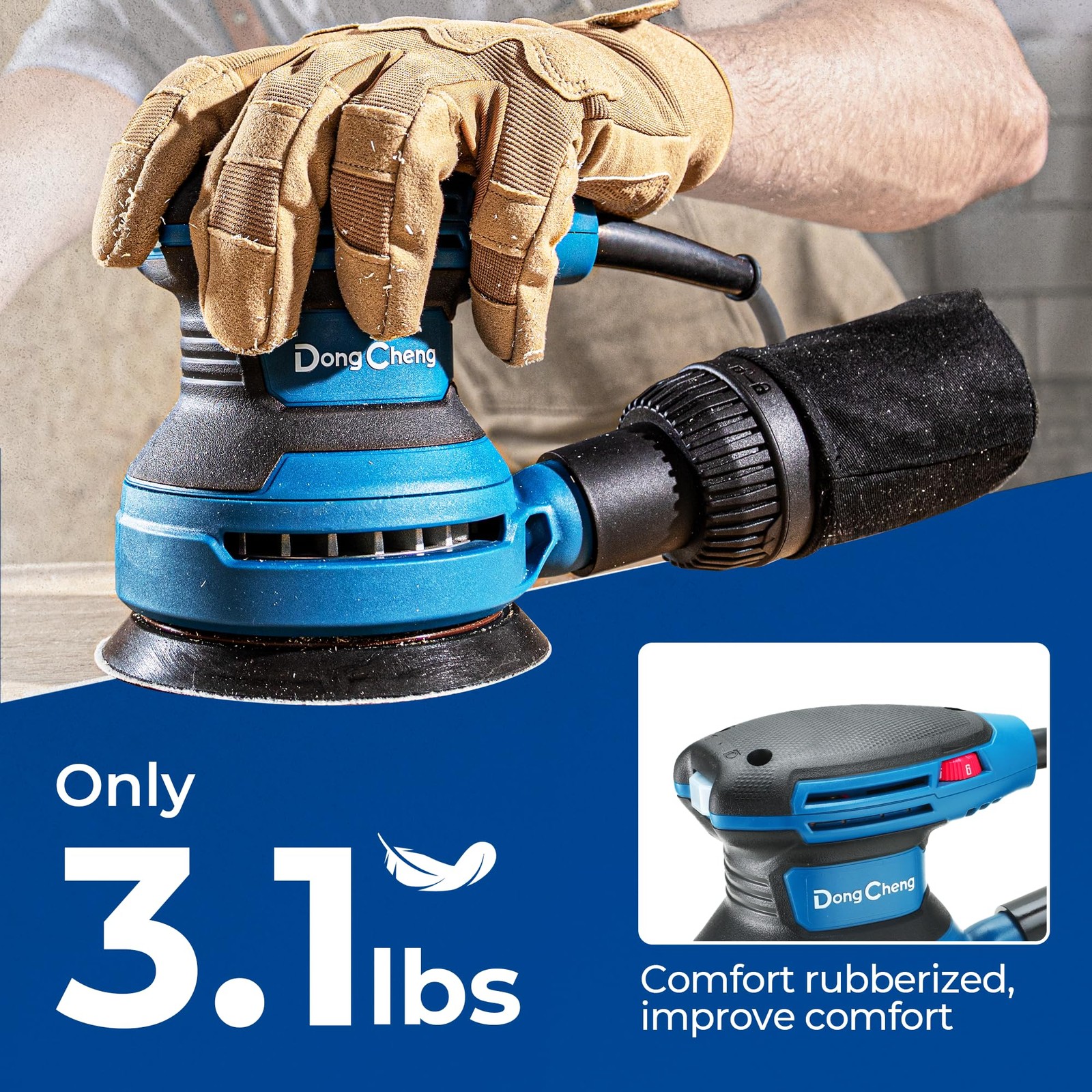 Dong Cheng 5-Inch Random Orbital Sander 3.2A 12800OPM Electric Palm Blue