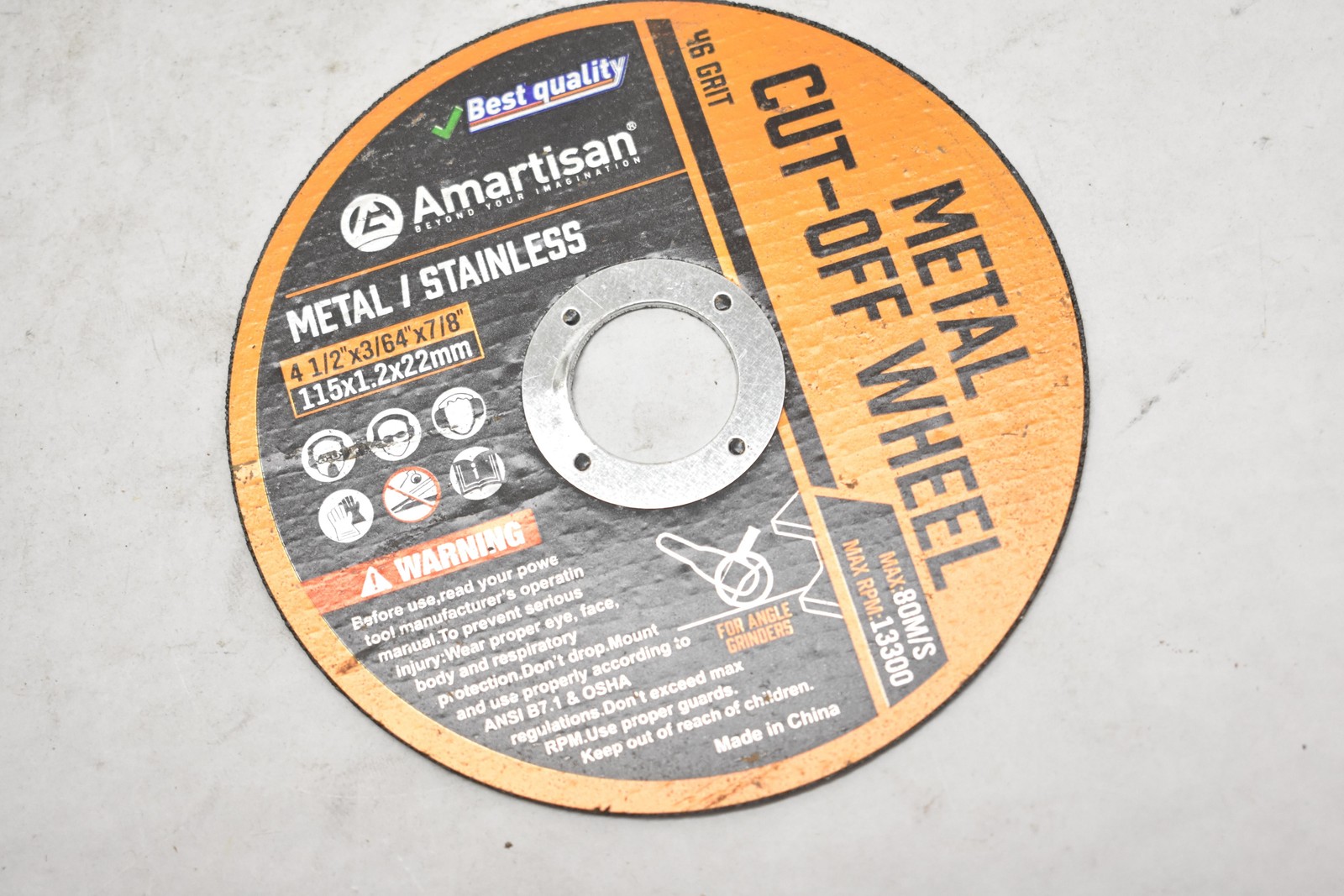 Amartisan 46 Grit Metal Stainless Cut-Off Wheels 4-1/2 X 3/64 X 7/8 Lot 8 Orange