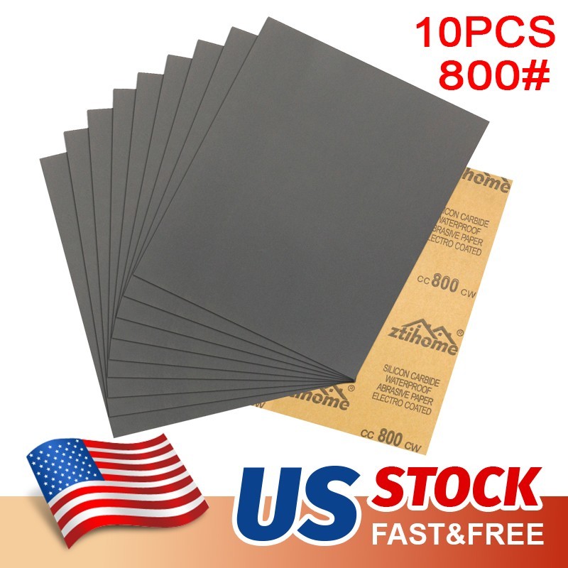 10Pcs Wet Dry Sandpaper Sheets Silicon Carbide 800 Grit Waterproof Automotive US