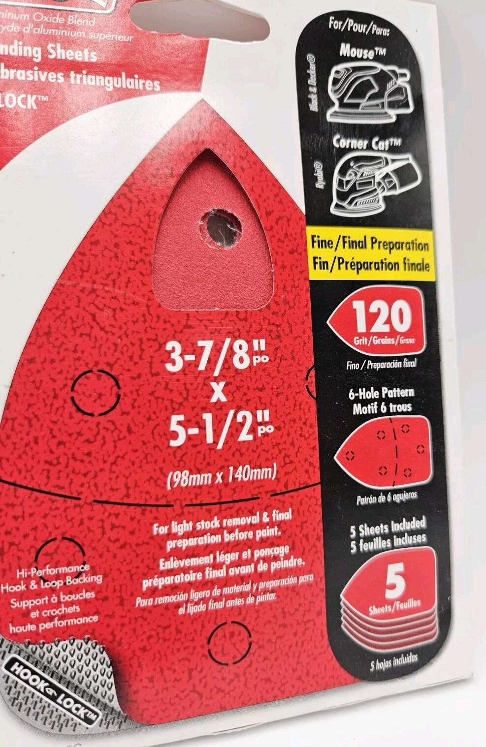 New Diablo 5-1/2in x 3-7/8″ 120 Grit Fine Aluminum Oxide Mouse Sandpaper 5-Pack