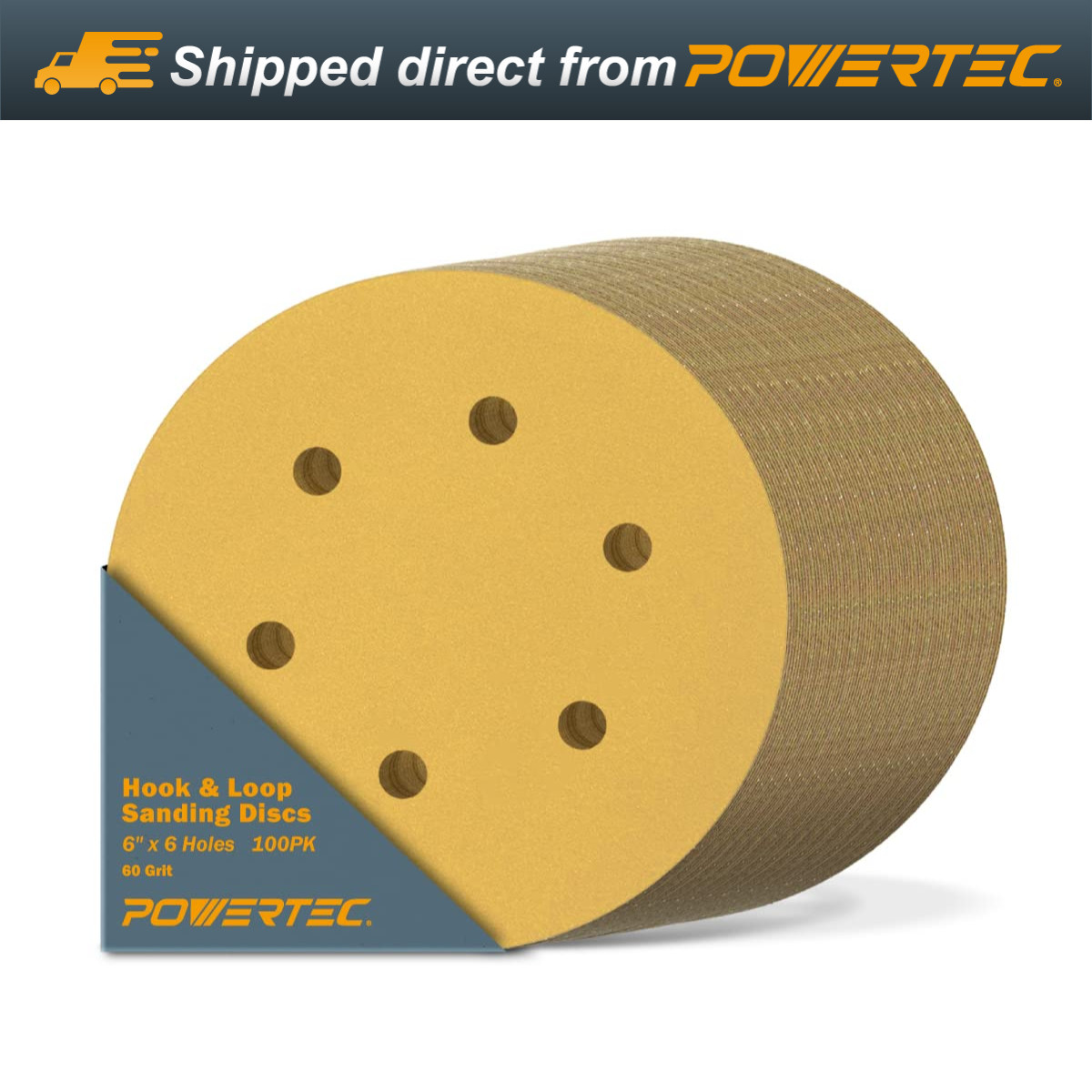 6 Inch 6 Hole Sanding Discs – 60 Grit Sandpaper (100-Pack), 6″ Hook and Loop