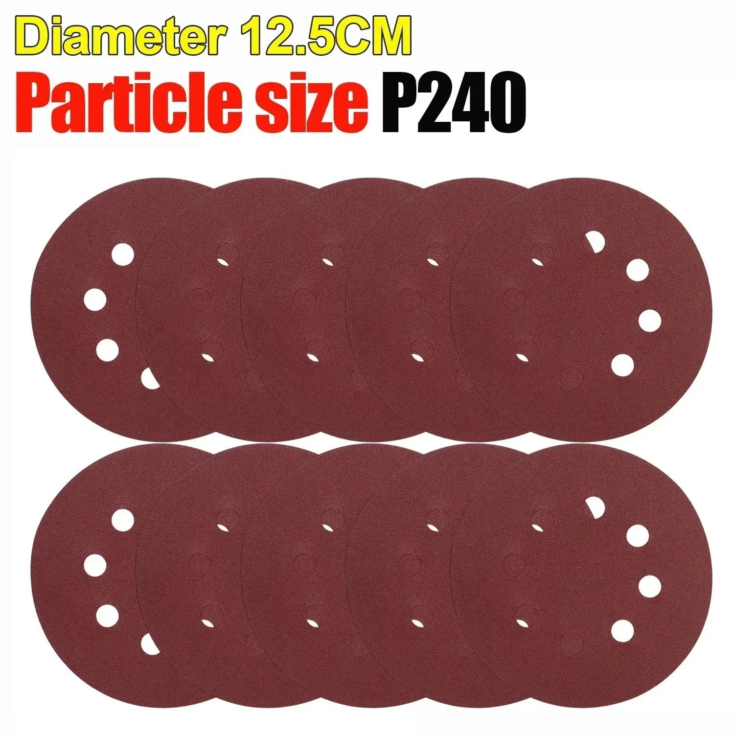 125mm Sanding Discs 8-Hole Red Variety Pack Grit, Hook ,Loop Sandpaper