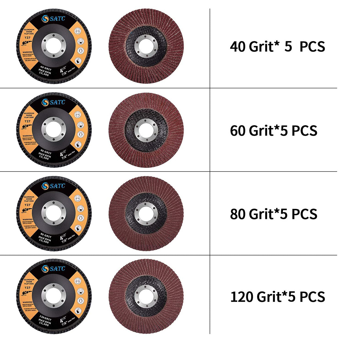 20x 4.5″ 4-1/2 Flap Disc 40 60 80 120 Grit Angle Grinder Sanding Grinding Wheels
