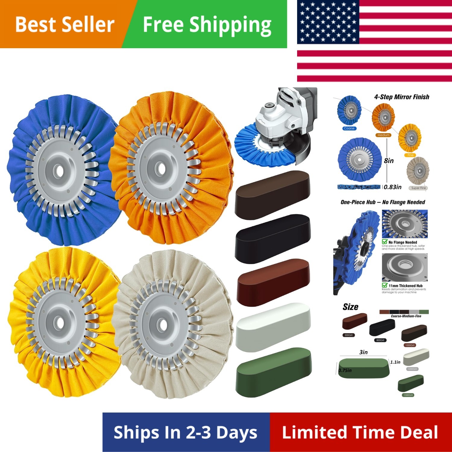 8″ Airway Buffing Wheel, 9Pcs Aluminum Wheel Polishing Kit in Diameter 5/8 in…