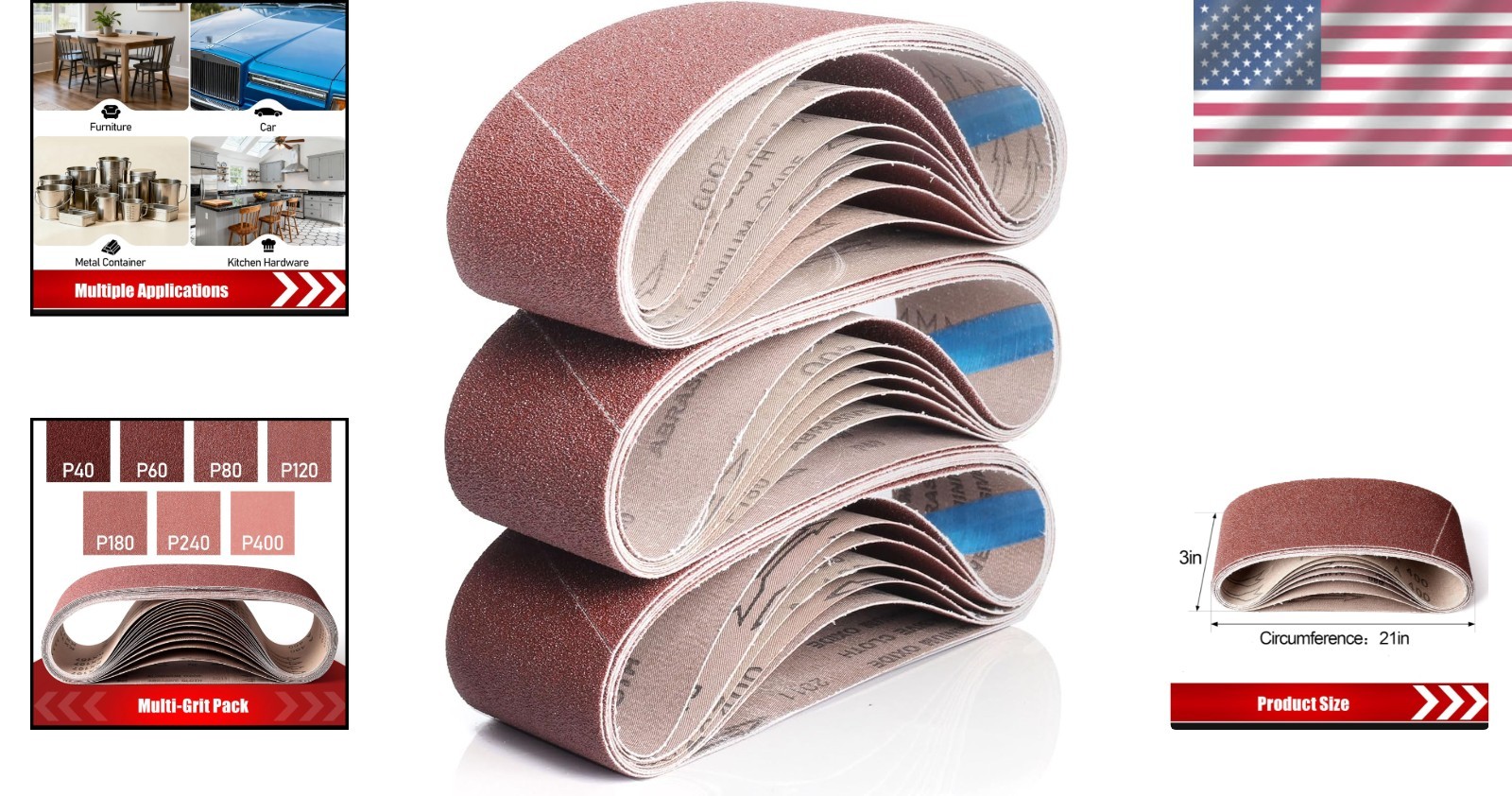 Assorted 3×21 Sanding Belts Set – 40 to 400 Grits for Ultimate Polishing Power