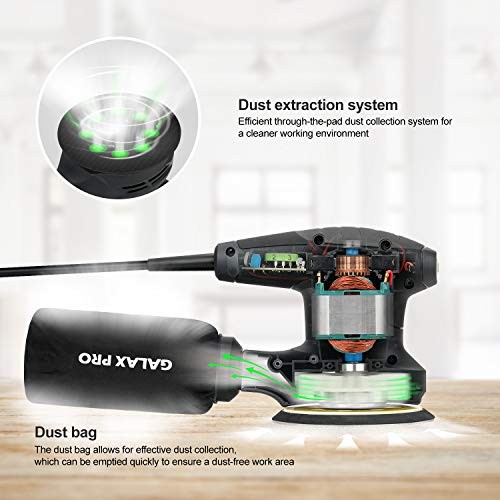 13000OPM Max 6 Variable Speeds Orbital Sander with 15Pcs Sanding Discs, 280W