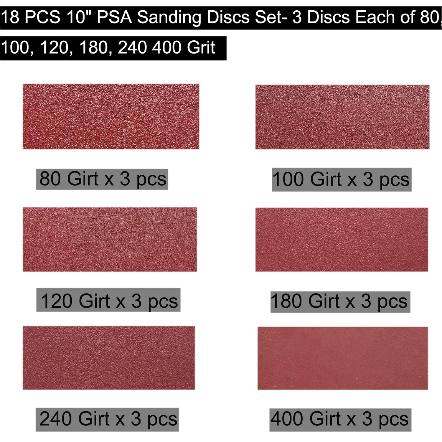 18 PCS 10 Inch PSA Sanding Discs Set – 80, 100, 120, 180, 240 400 Grit Sander Di