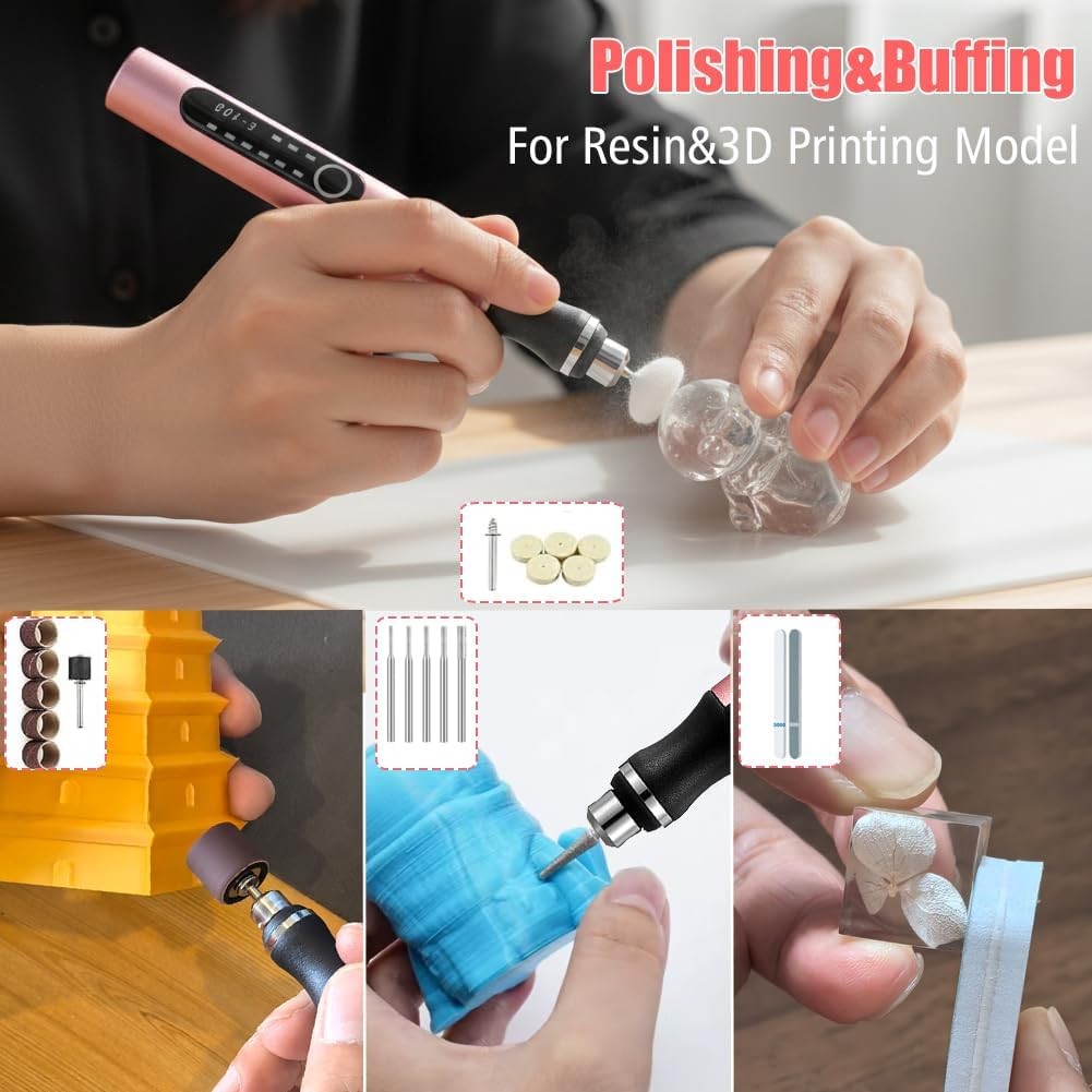 Resin Drill Polishing Kit, Electric Rotary Pen & Deburring Tool, 115PCS