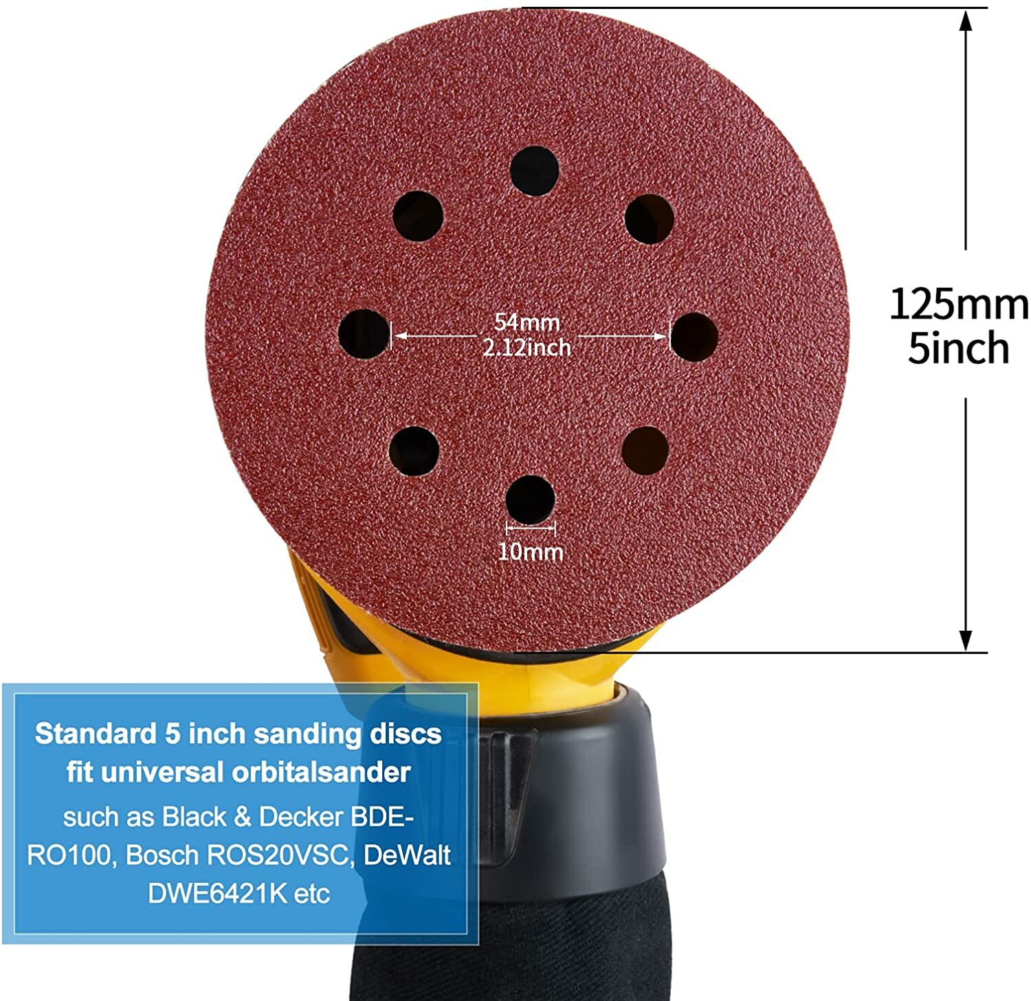 50PCS 40 Grit 5 inch Hook and Loop Sanding Discs 8-Hole Orbital Sander Sandpaper
