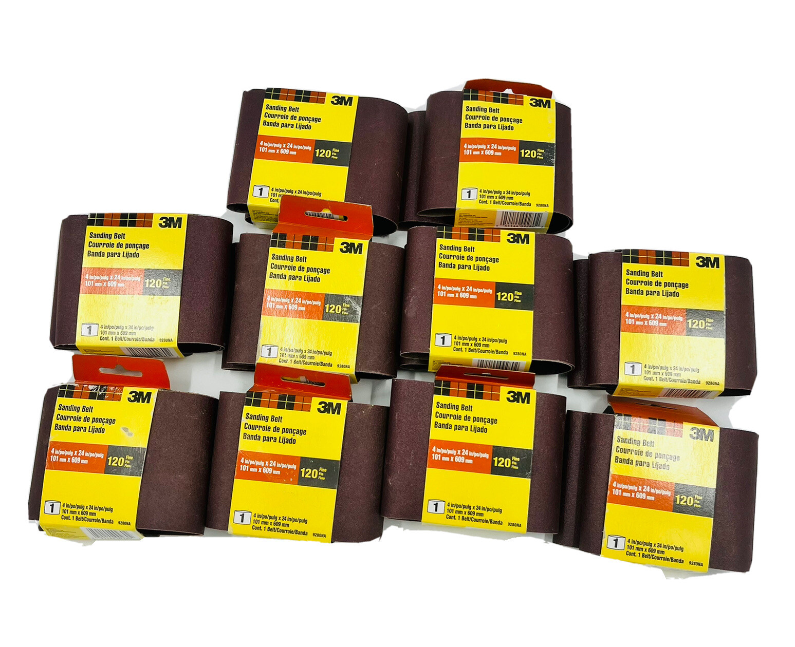 10 Pack 3M Heavy Duty Power Cloth Sanding Belts 4″ x 24″ 120 Fine Grit, 9280NA