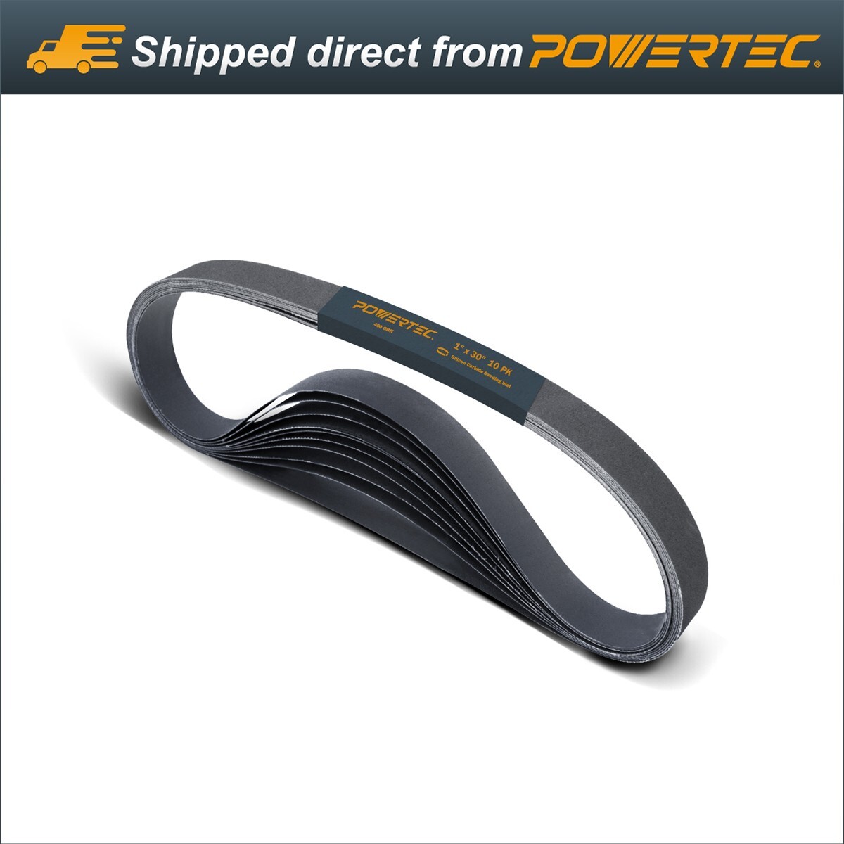 POWERTEC 1 x 30″ 400 Grit Silicon Carbide Sanding Belt, 10pk (457400)